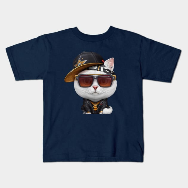 White Cat Hip-Hop Super Star Kids T-Shirt by stonemask